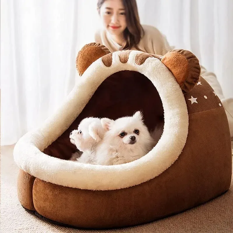 Self-Warming Cat Bed & Dog House, Plush Thermal Kennel for Small Medium Pets, Portable Winter Cave with Removable Washable