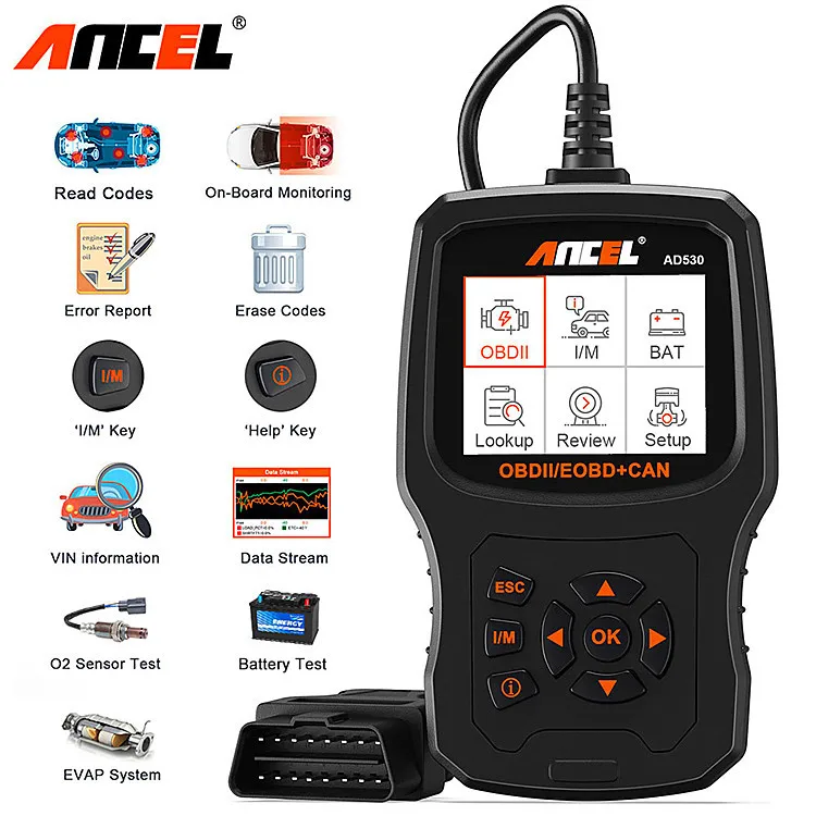 Ancel AD530 OBD2 Engine Analyzer Diagnostic Code Reader/Clear code and Battery Detection Scanner for universal Cars and Trucks