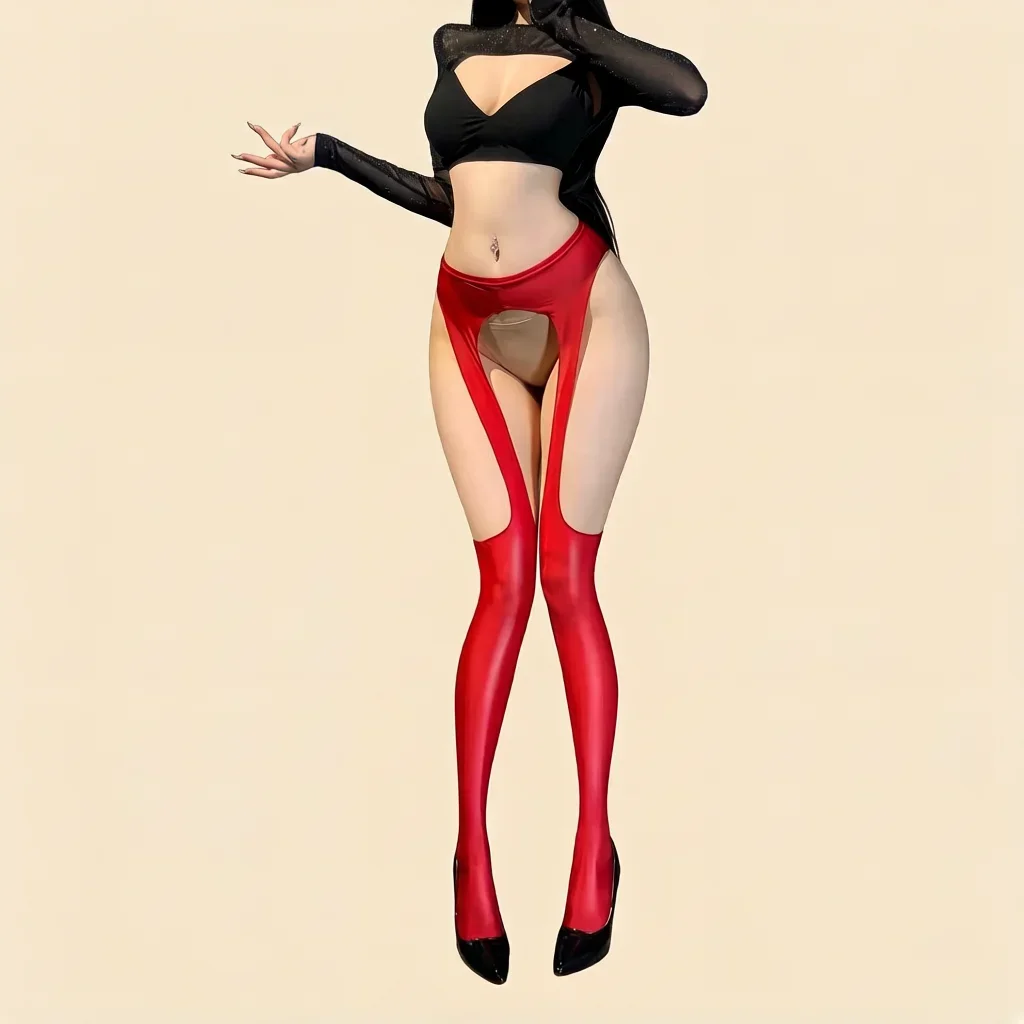 Women Thin Pants Sheer See Through Four Side Hollow Out Leggings Silk Shiny Elastic Tights Oil Glossy Shiny Yoga Shaping Pants
