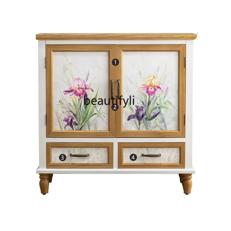 

Retro Entrance Cabinet Solid Wood Painted Hall Cabinet Multifunctional Storage Clothing Shoe Cabinet Art Furniture