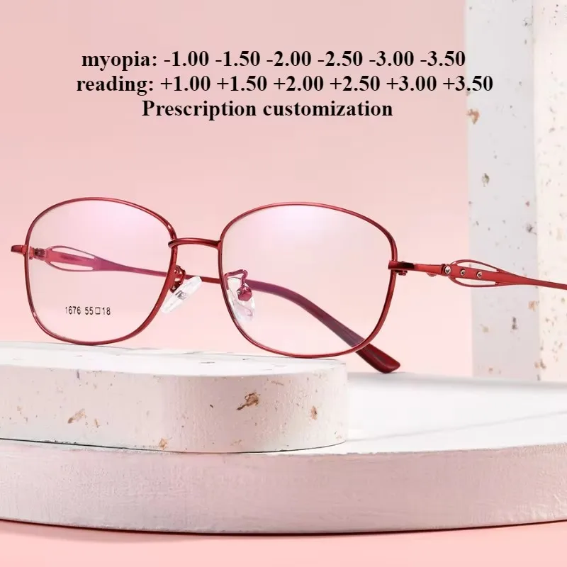 

55-18 Новые сверхлегкие женские полнокадровые овальные антисиние очки для чтения на заказ линзы для близорукости и астигматизма по рецепту