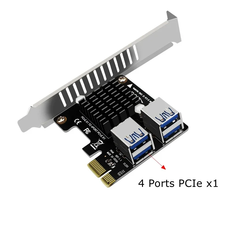 Desktop PCIe To PCI-E X1 4 Ports 1X USB 3.0 Extended Card 1 To 4 Graphics Card Expansion Riser ASM1184E Full Height Half Height
