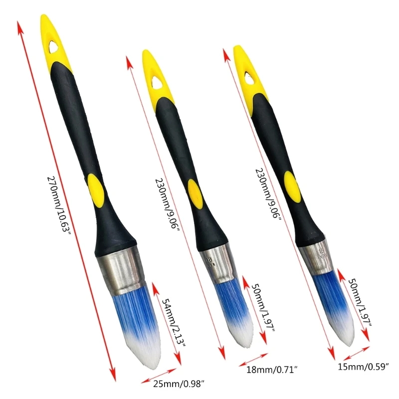 Umfangreiches 3-teiliges Pinselset mit 5/8 Zoll, 3/4 Zoll und 1 Zoll Trim-Pinseln für Kanten. Dropship