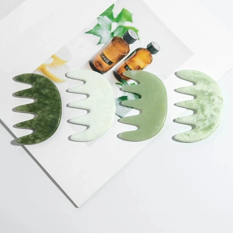 Natural Jade Large 5 Teeth Massage Comb Head Scraping Meridians Massage Xiuyu Jade Comb Jade Scraping Massager