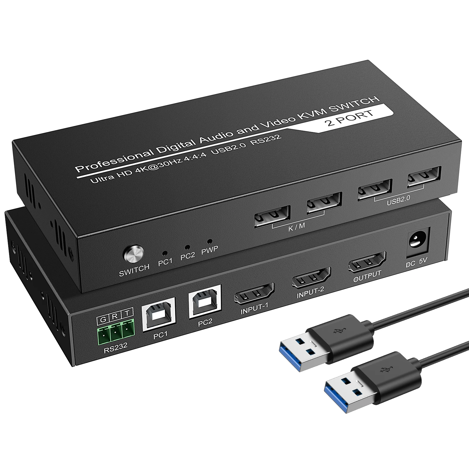 HDMI-Compatible KVM Switch 4K60Hz 2 In 1 Out Dolby Vision HDR10 Selector Switcher 2x1 RS232 Control USB2.0 for PC Laptop Control