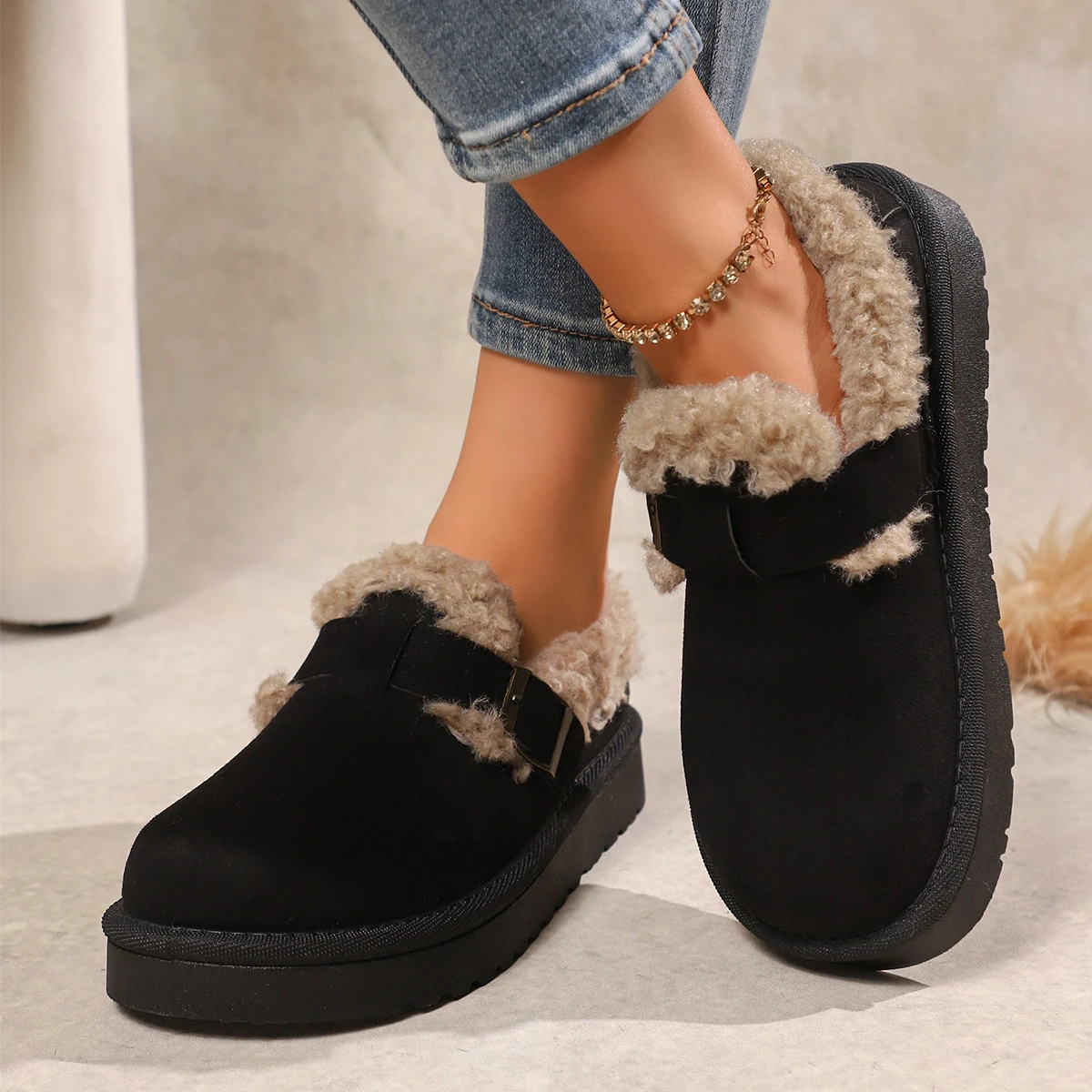 Luxury Winter Women's Snow Boots Plush Fashion Retro Bean Shoes Cotton Women's Thick-soled Cotton Shoes Flat-soled Women's Boots