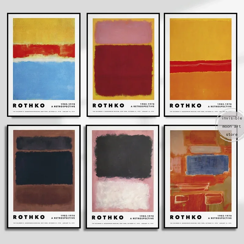 Vintage Mark Rothko Exhibition Art Red White Orange Contemporary Color Art Poster Canvas Painting Wall Print Picture Home Decor