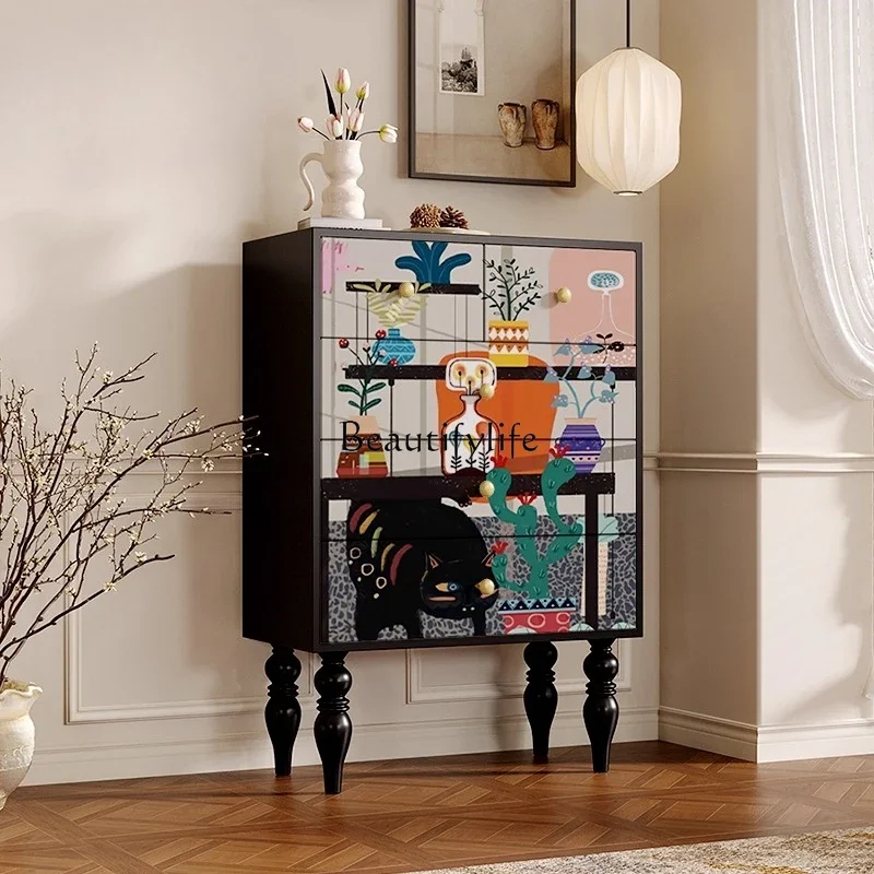 

LXNordic retro solid wood chest of drawers, bedroom storage room, bedside drawer cabinetSSS