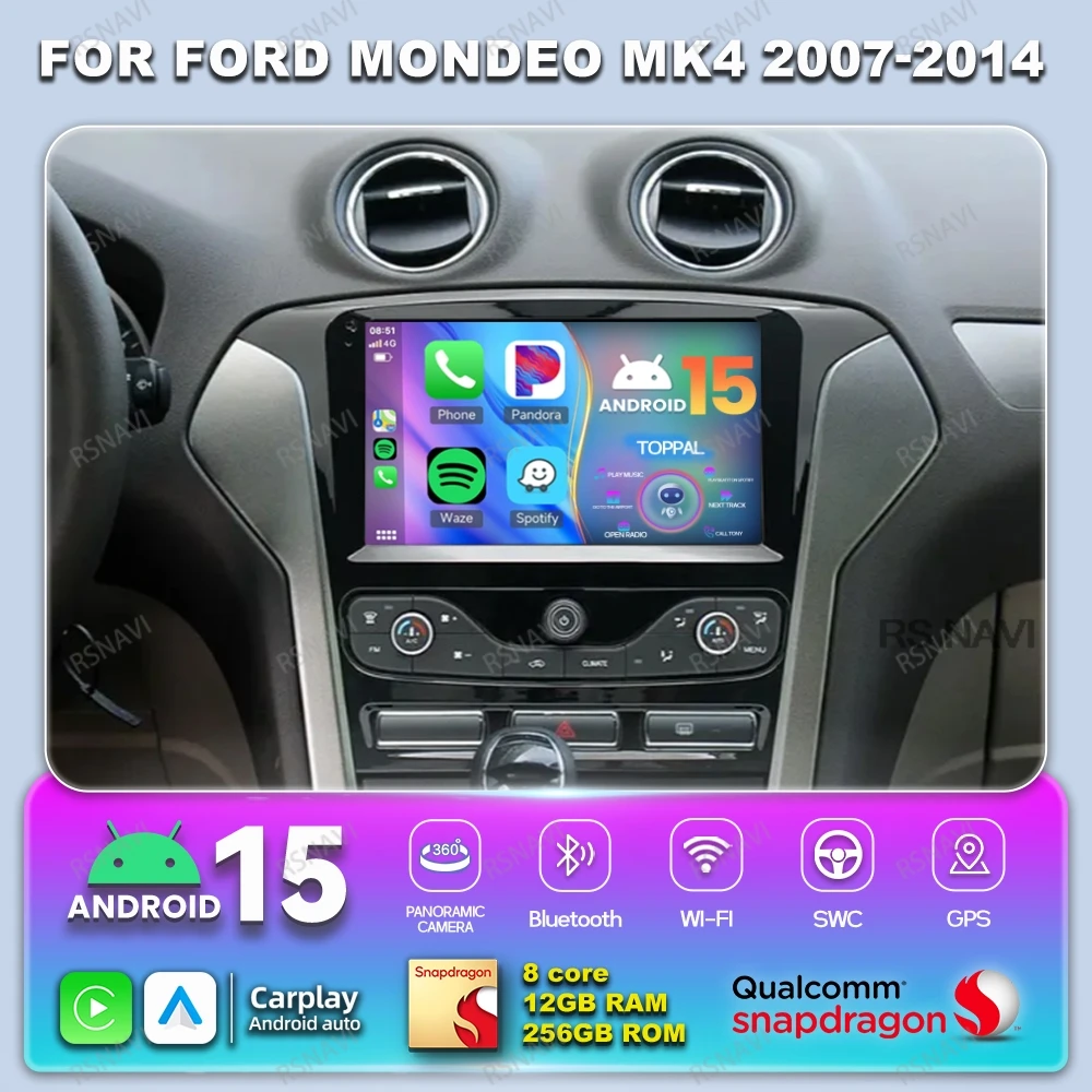 Android 15 Car Radio For  Ford Mondeo MK4 2007-2014 Navigation DVD Qualcomm DSP Stereo 5G WIFI Head Unit QLED GPS Viedo Player