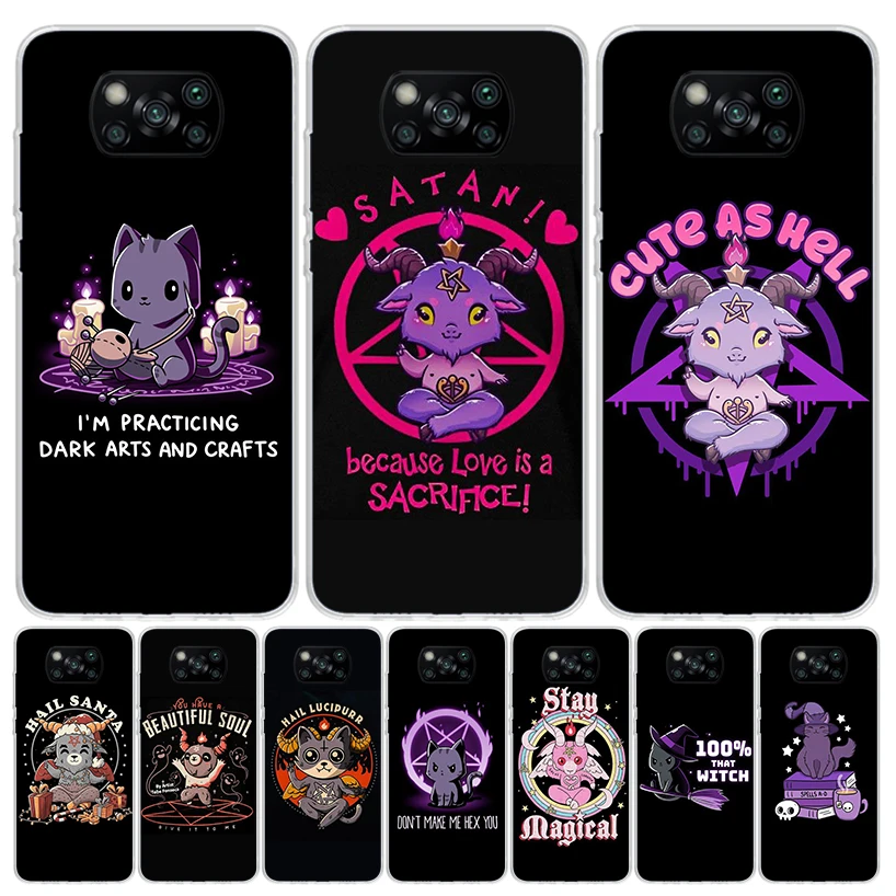 Cute Hell Hail Satan Evil Cat Phone Case For Xiaomi Poco X6 X5 X7 X4 X3 Nfc F6 F5 Pro F4 Gt F3 M5 M5S M4 M3 Art Customized Coque