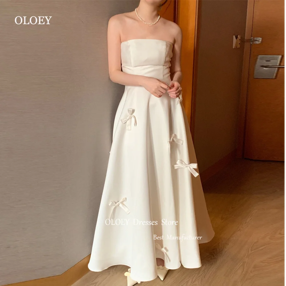 OLOEY Simple Black A Line Korea Wedding Photoshoot Dresses Strapless Bowknot Customized Bridal Gowns Formal Party Dress