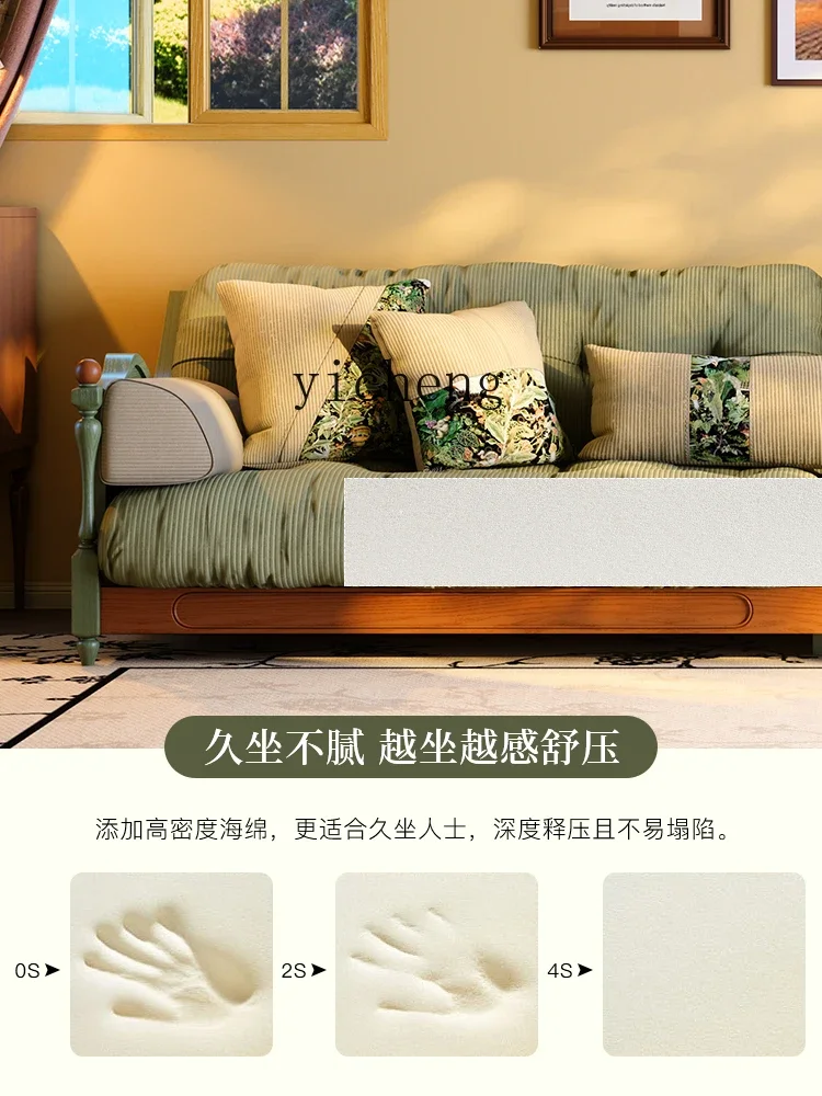 new Chinese solid wood fabric sofa small apartment French retro corduroy straight row sofa