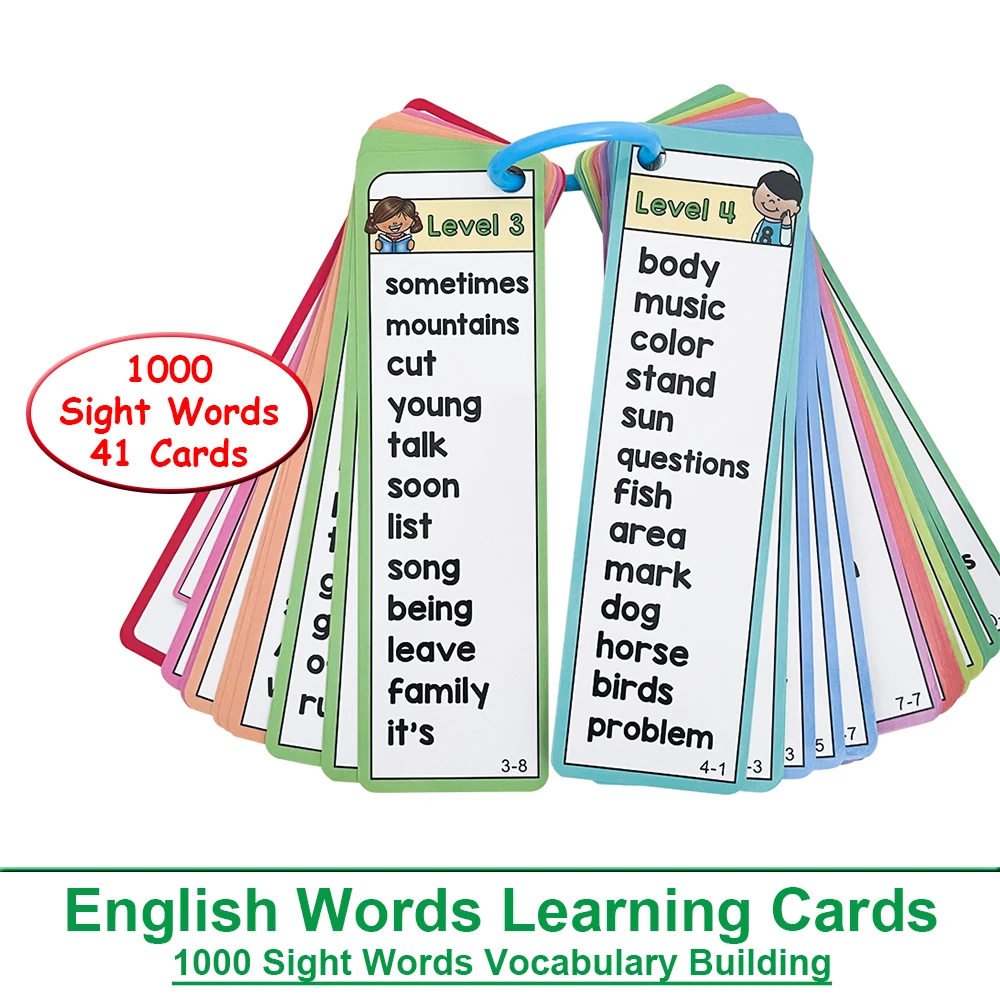 Kids 1000 Sight Words English Educational Cards ESL Teaching Materials Vocabulary Building Montessori Teacher Teaching Aids