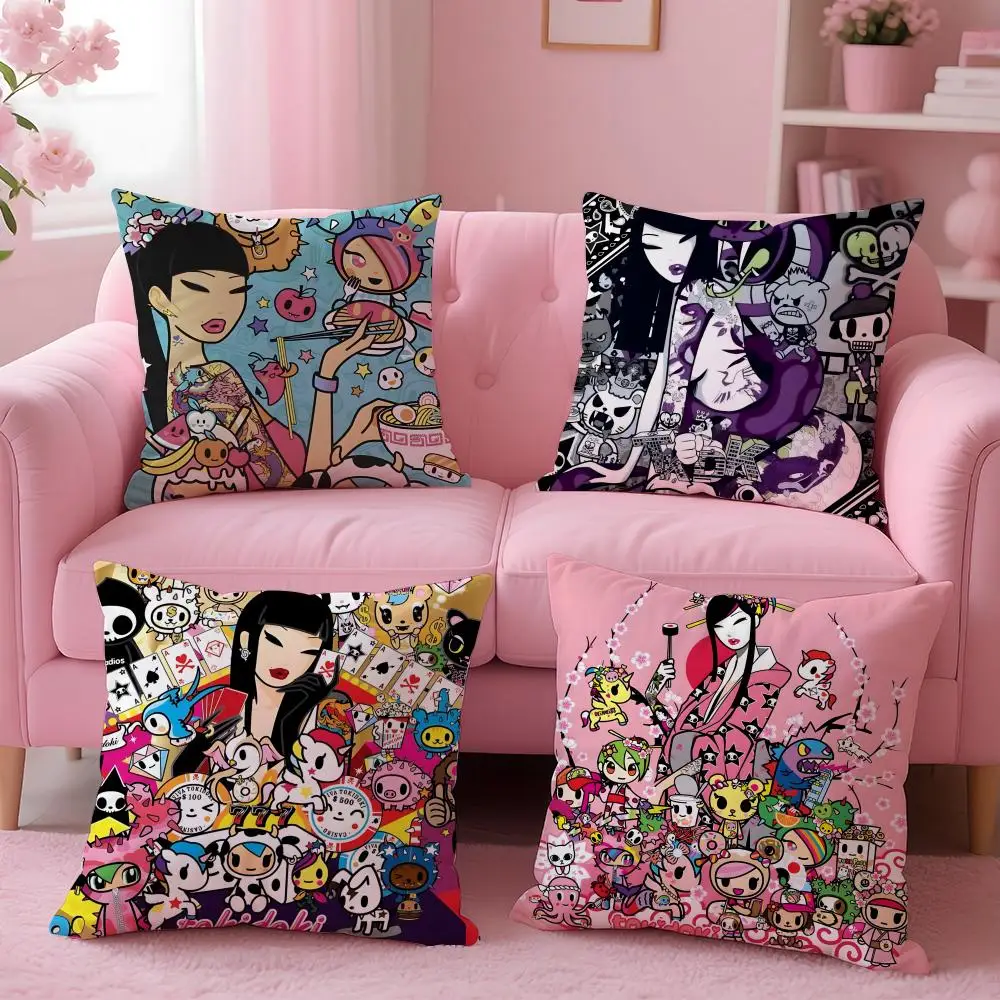Character T-Tokidoki Cushion Cover Breathable Linen Pillowcase Summer Odorless Eco-Friendly Invisible Zipper Washable