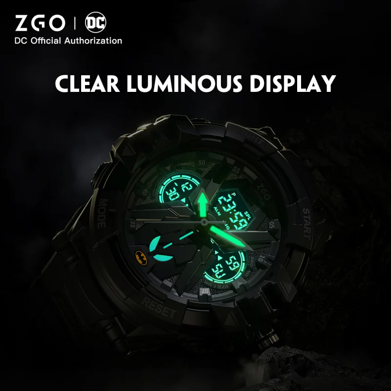 Original ZGO X DC Batman Watch Multi-Function Luminous Shock-Resistant Anti-Wear Mirror Large Dial Sports Watch Unisex 8728