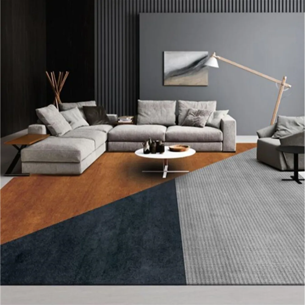 Nordic Modern Abstract Orange Geometric Carpet Flannel Rug and Carpets for Living Room Floor Child Kids Play Mat Bedroom Mat