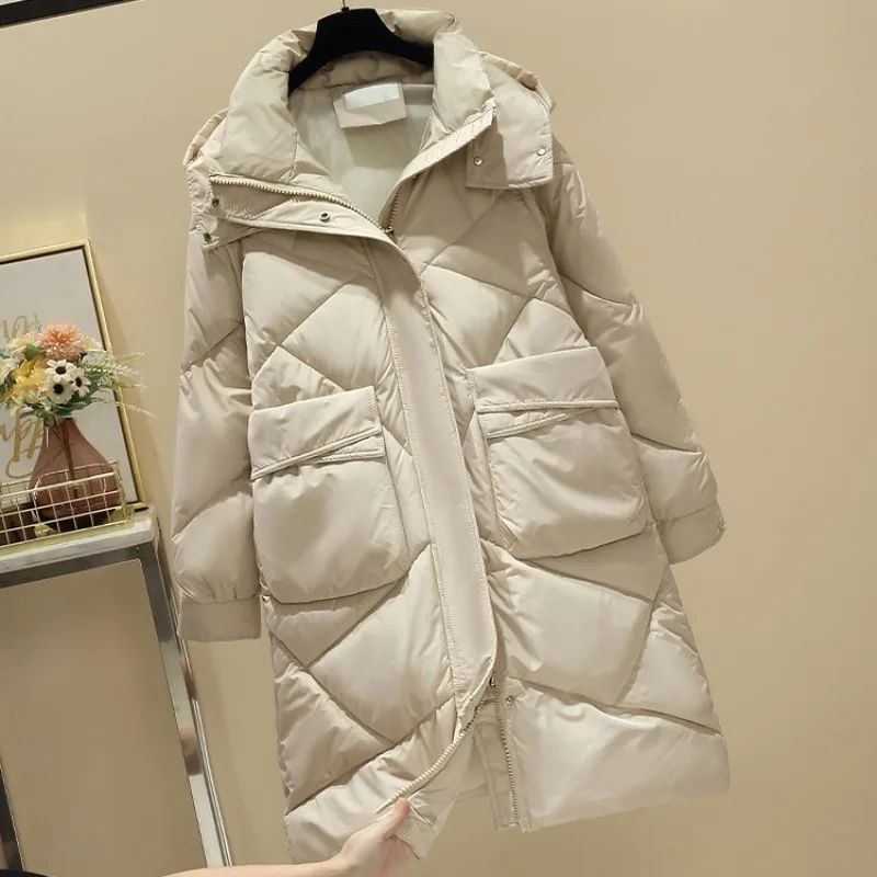 

2023 New Women Down Cotton Coat Winter Jacket Female Korean Version Loose Parka Mid Length Version Outwear Thick Hooded Overcoat