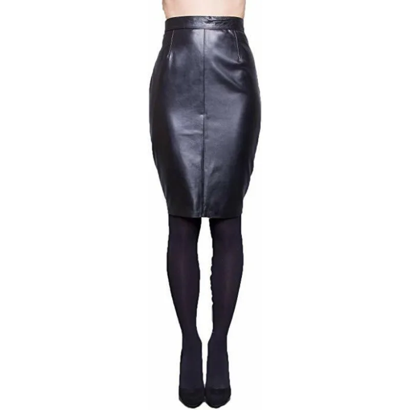 Women Lambskin Handmade Leather Skirt HOT Stylish Soft Slim Fit Black Slit Skirt