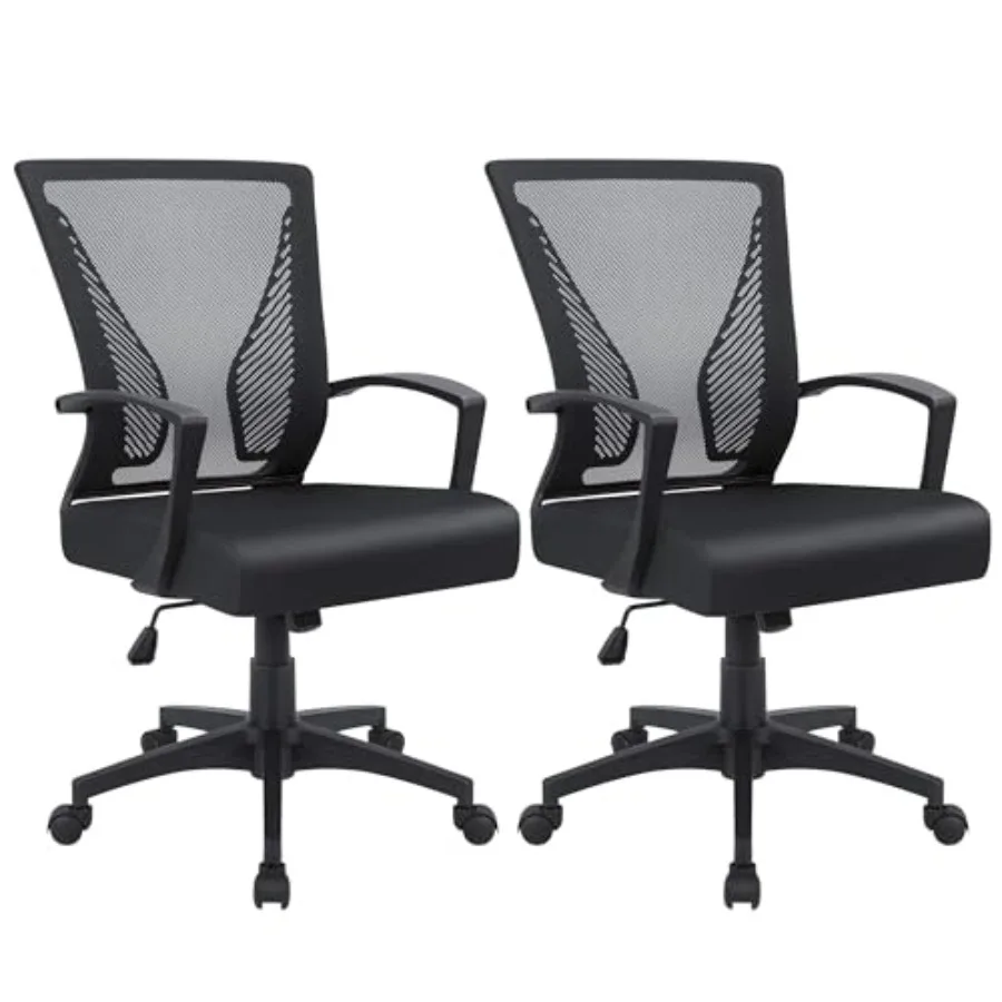 

Офисное кресло эргономичное, сетчатое, для компьютера, со средней спинкой, поворотное, с поясничной опорой и подлокотниками, черное, 2 штуки