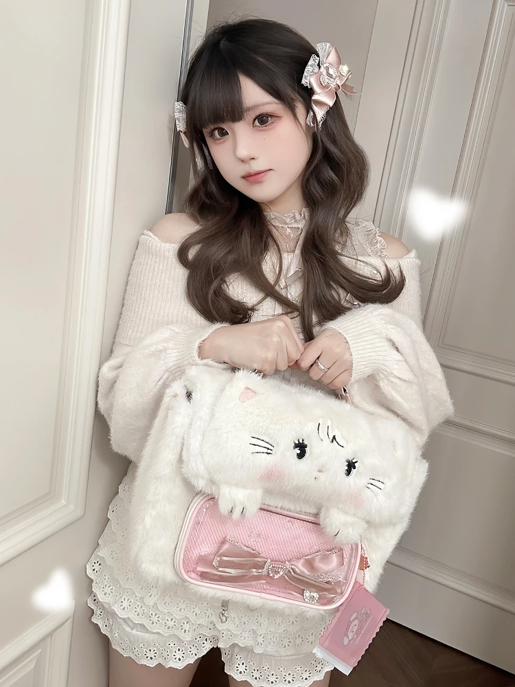 Original Japanese and Korean Sweet Fashion Plush Shoulder Bag New Girl's Sweet Kawaii Rabbit Ear Large Capacity Casual Backpack