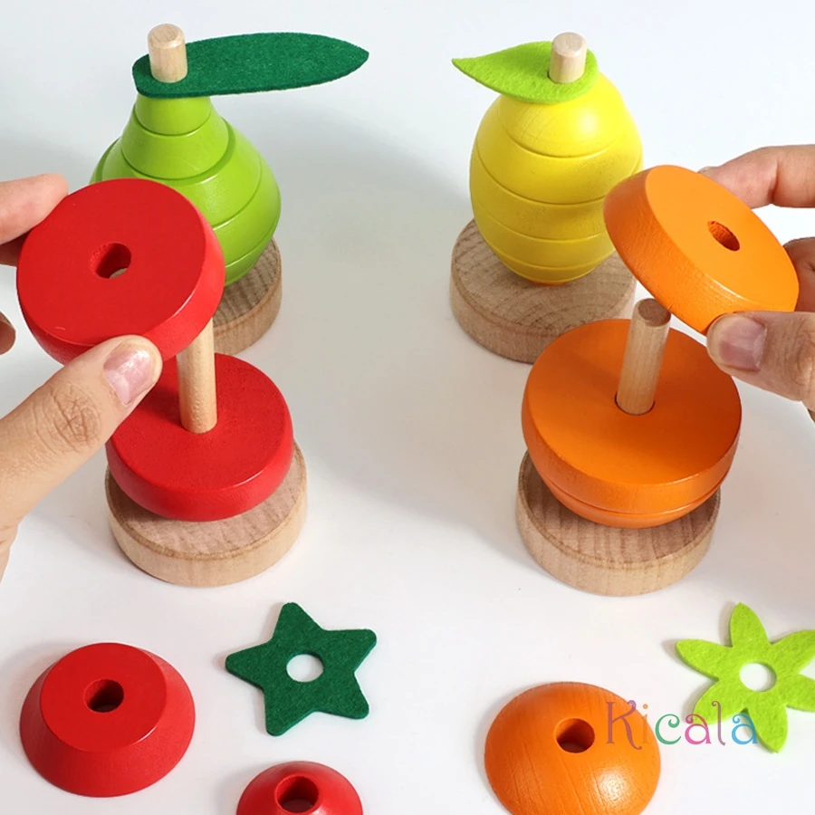 나무 과일 쌓기 장난감 논리적 사고 학습 장난감 감각 장난감 색상 분류 매칭 게임 어린이 몬테소리 유아용 장난감