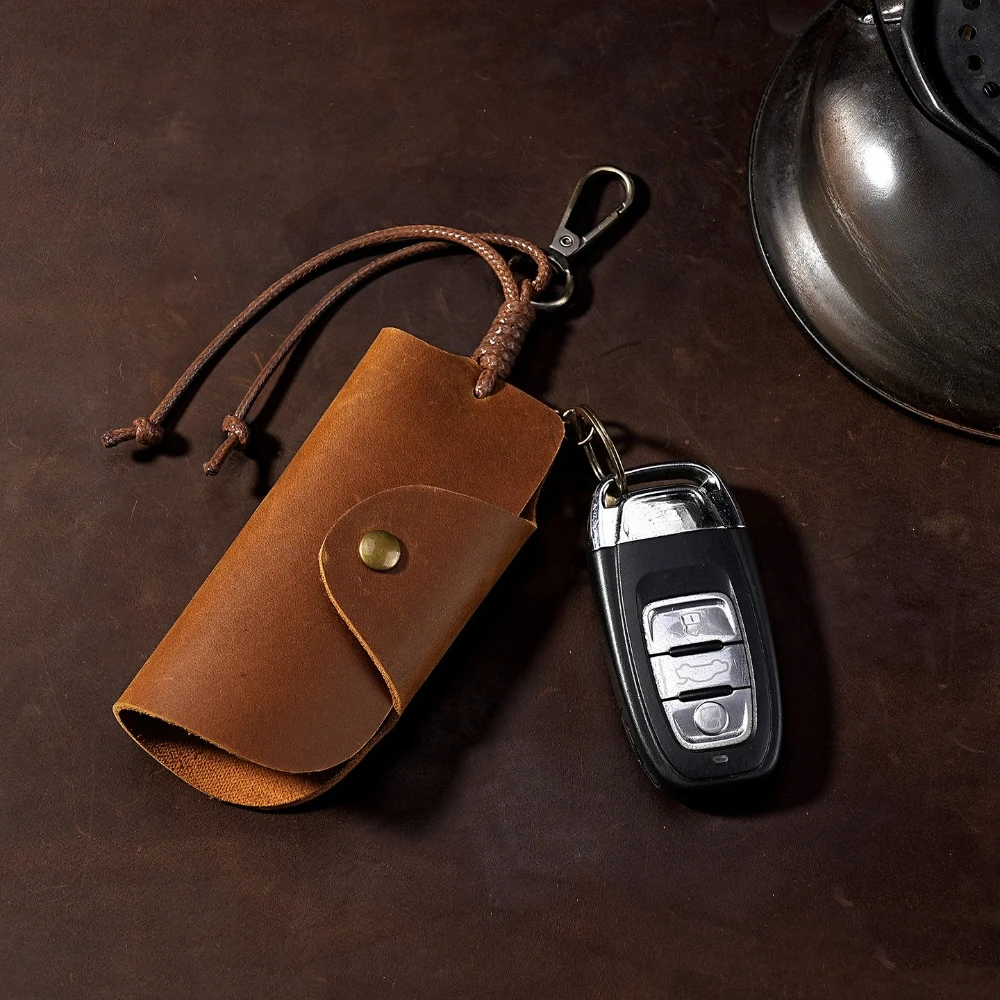 Car Keychain Covers Men Key Holder Leather Car Key Wallets Housekeeper Keys Organizer Zipper Key Case Bag Pouch Purse
