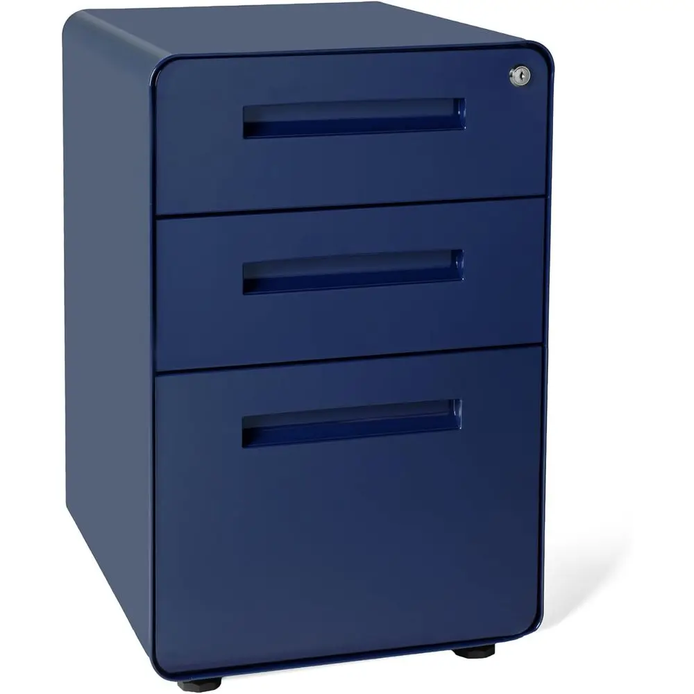خزانة ملفات فولاذية تحت المكتب مع قفل، أزرق داكن، حجم قانوني/حرف، عجلات، مجموعة ثابتة، تم تجميعها مسبقًا