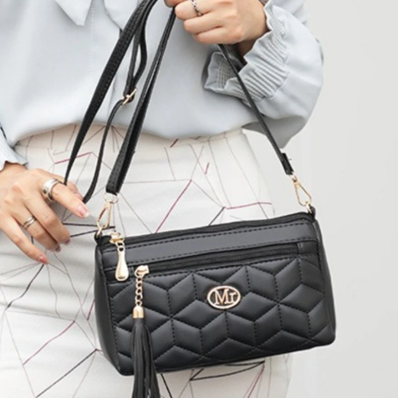 

New Diamond Patterned Women's Shoulder Bag, Large Capacity Double Zipper Crossbody Bag Underarm Wallet Small Square Bag