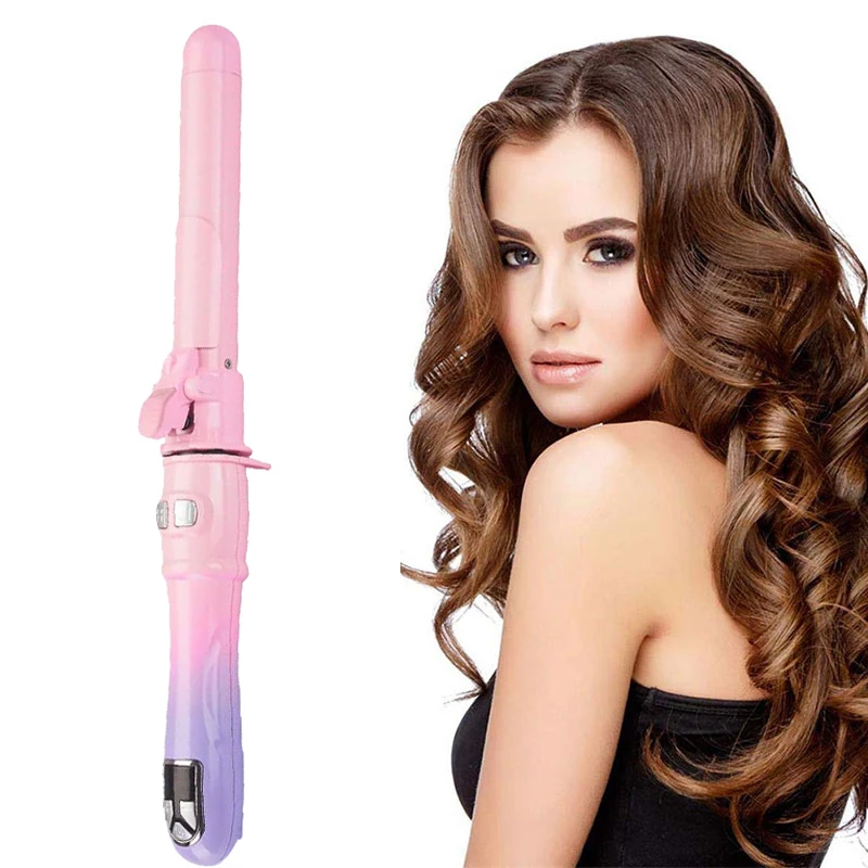 Professional Hair Styling Tools Ceramic Rotating Pink Purple Gradient Hair Curler 360-degree Rotating Curling Iron