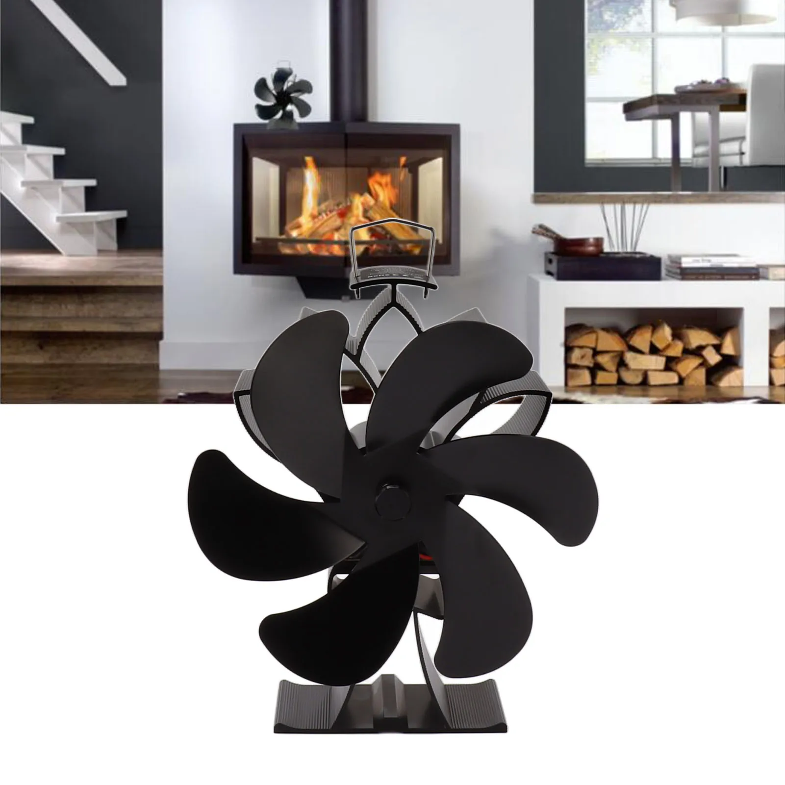 6 Blade Stove Fan Wall-Mounted Heat Powered Fireplace Fan Chimney Single-head Eco-fan With Clamp Home Efficient Heat Distribute