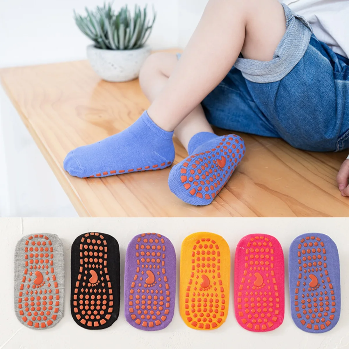 

6 Pairs Non Slip Socks Kids Grips Anti-skid Ankle Kids for Boys Girls baby stockings