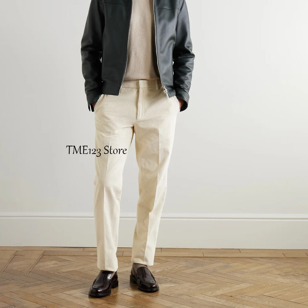 

Men's Trousers Casual Pants for Man Invisible Button Straight Leg Corduroy Fabric Work Trouser Tailoring Streetwear Classic