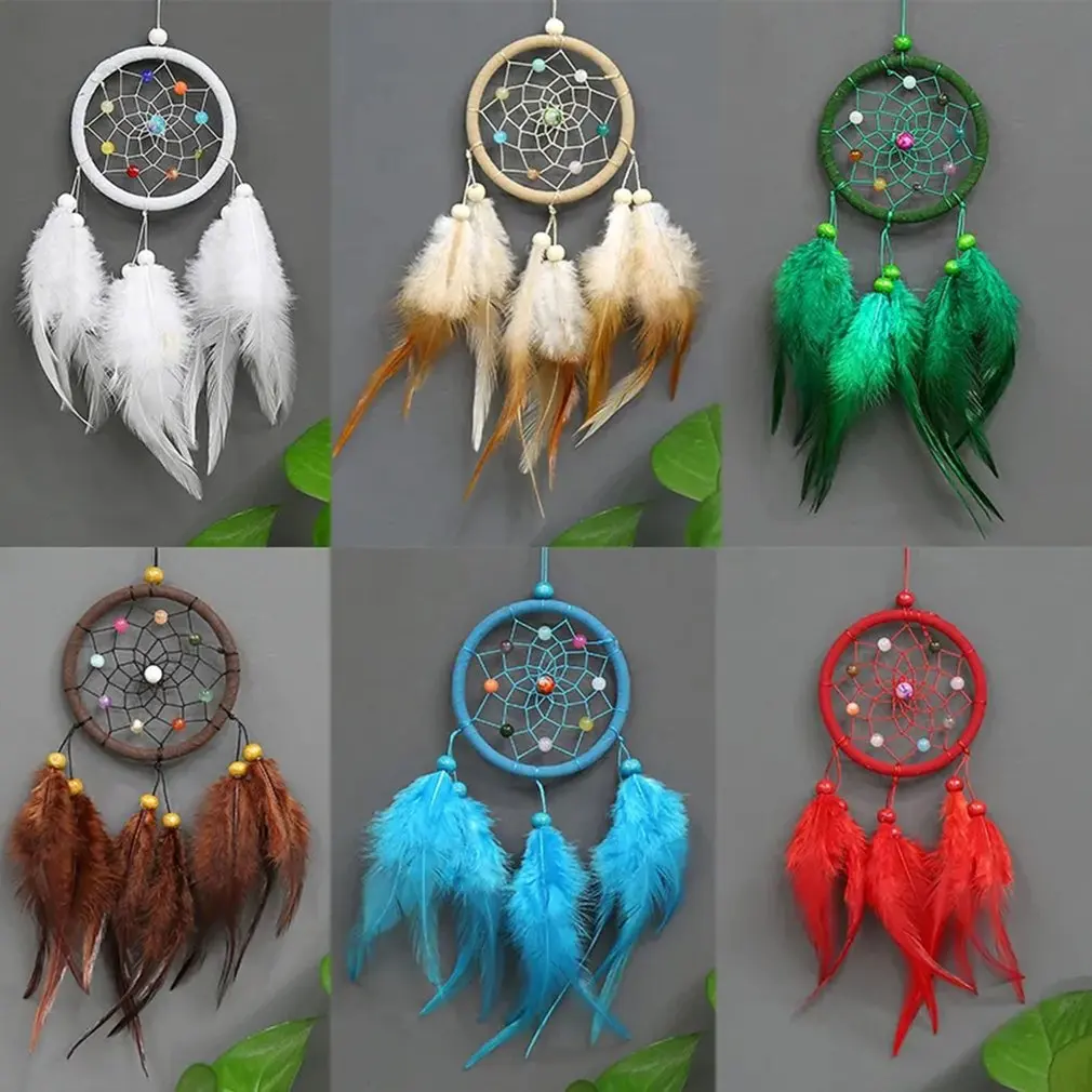 Dream Catcher Accessories Feather Pendant Decoration Ornament CircularDark BrownOC-2017
