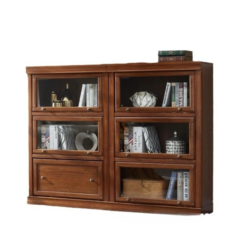 

Solid wood bookcase with door glass door display shelf living room combination storage cabinet integrated against the wall