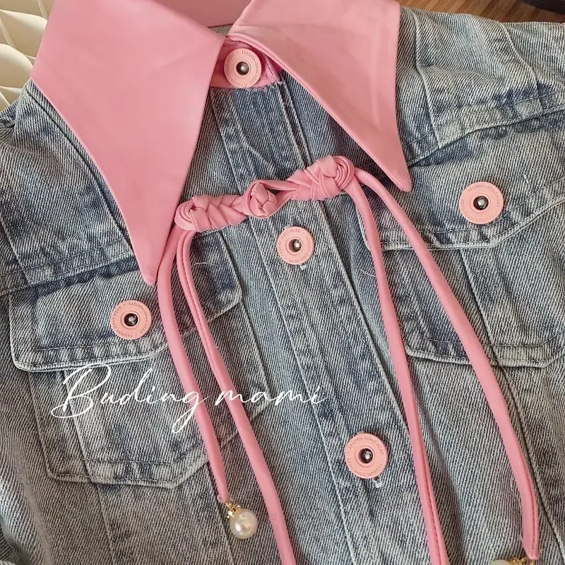 Kinder-Jeansjacke & Netzrock-Set – 2-teiliges Freizeitoutfit für Mädchen, Frühling/Herbst, trendige Schulkleidung – Detail 4