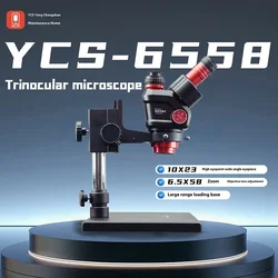 YCS 6558S HD Trinocular Microscope with Base 6.5X58 Zoom 4K Camera kit for Mobile Phones PCB Welding Microscope Power Tools Sets