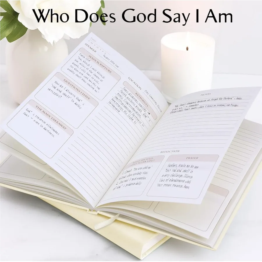 교회 노트 저널 설교 노트 기독교 노트북 린넨 성경 공부 저널 기도 저널 빈 노트북 주요 내용 작성용