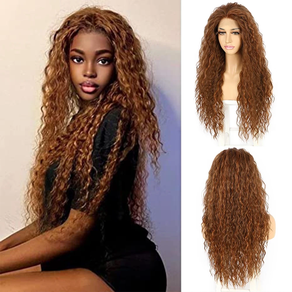 

Highlight Ginger Synthetic 13x3 Lace Front Wig Brown Ginger Orange Kinky Curly Wig HD Transparent Lace Front Wig Cosplay Wig