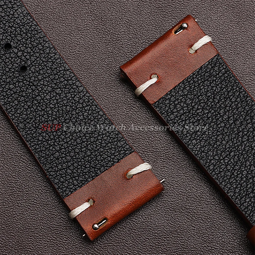 Vintage Ölwachs-Leder Uhrenarmband mit Schmetterlingsverschluss Genähtes Rindslederband 18mm 20mm 22mm Armband für Seiko für Omega Uhrenarmband – Detail 9