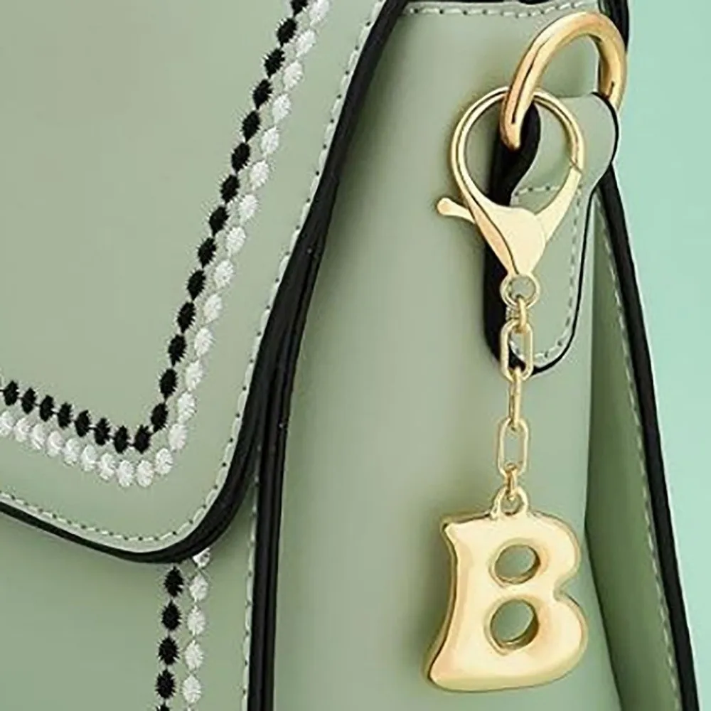 Gold Color 26 Letters Key Chains Metal Lobster Buckle Capital Letter Key Chains Bubble Letter Initial Letter Key Chains