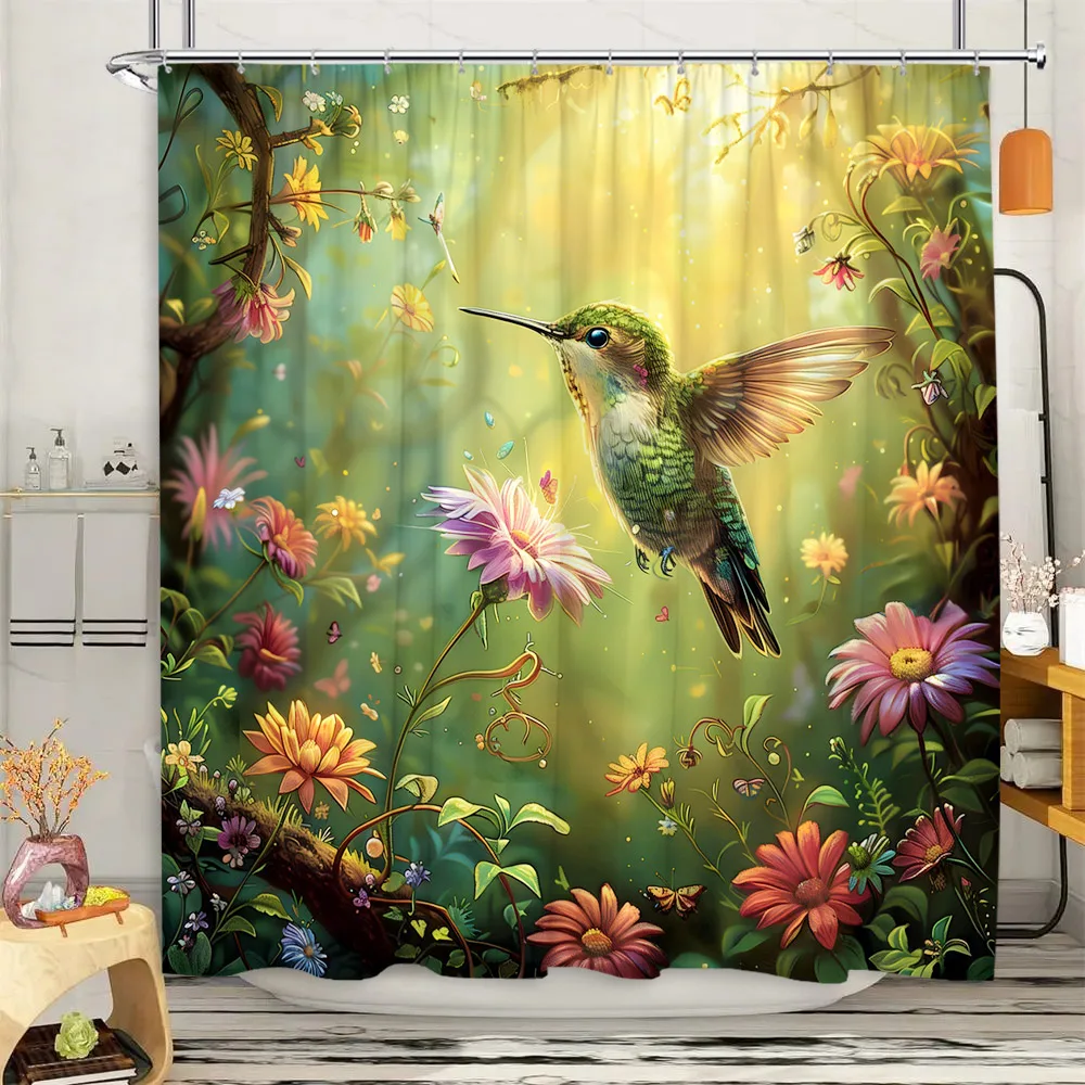 Hummingbird Shower Curtain Floral Botanical Farm Landscape Vintage Jungle Modern Home Polyester Fabric Bathroom Decor Curtains