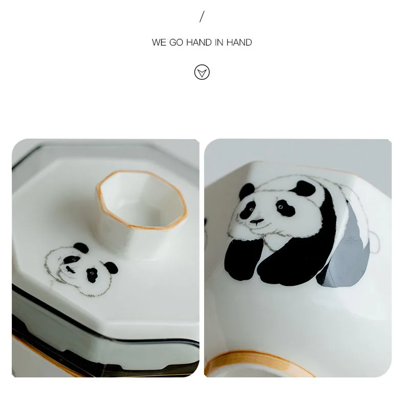 Panda Octagonal Glass Portable Travel Tea Set Outdoor Portable 1 Pot 4 Cups Ceramic Teaset With Outdoor Bag Anti-scalding Teapot