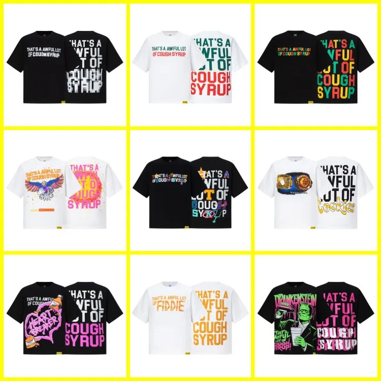 Camiseta de Manga Corta con Cuello Redondo de Algodón Puro de Alta Calidad con Estampado 'That's a Awful Lot of Cough Syrup', Corte Holgado Informal para Adolescentes