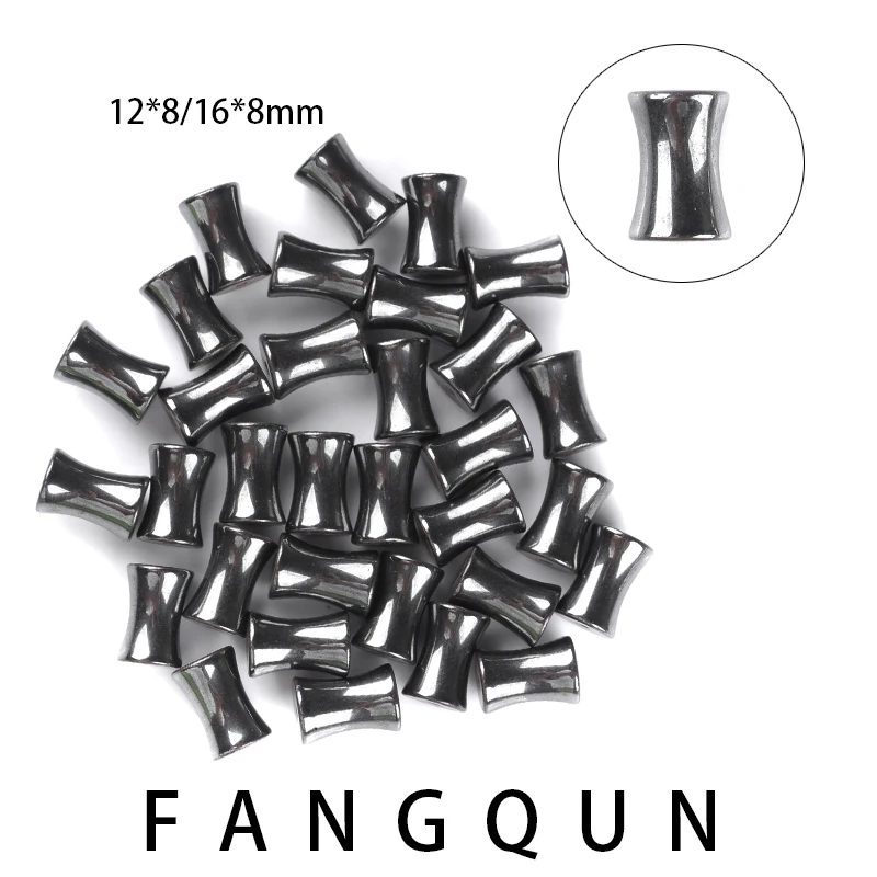 Natural Stone 12*8/16*8mm Bright Hematite Beads Bamboo Shape Loose Beads for DIY Necklace Bracelet Jewelry Making Accessories