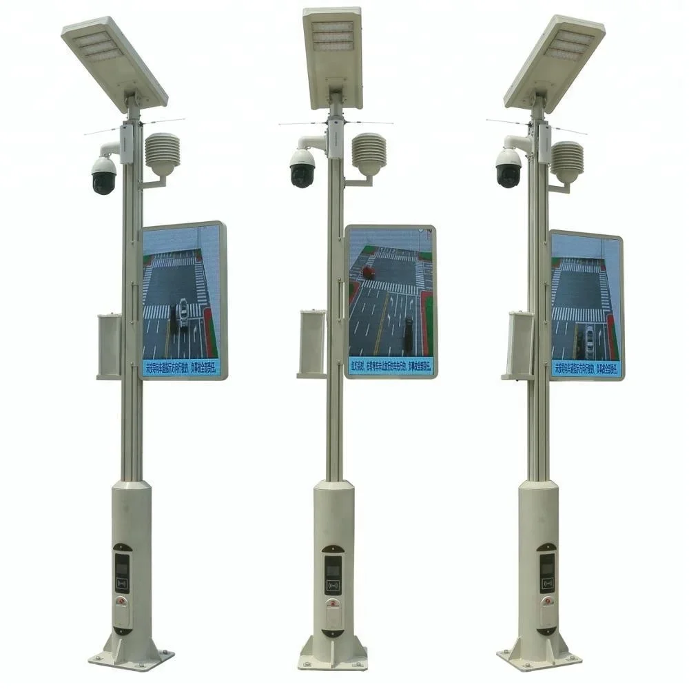 LEDbow IP65 Security Monitoring Smart Solar LED Street Light Pole With Charging Pile