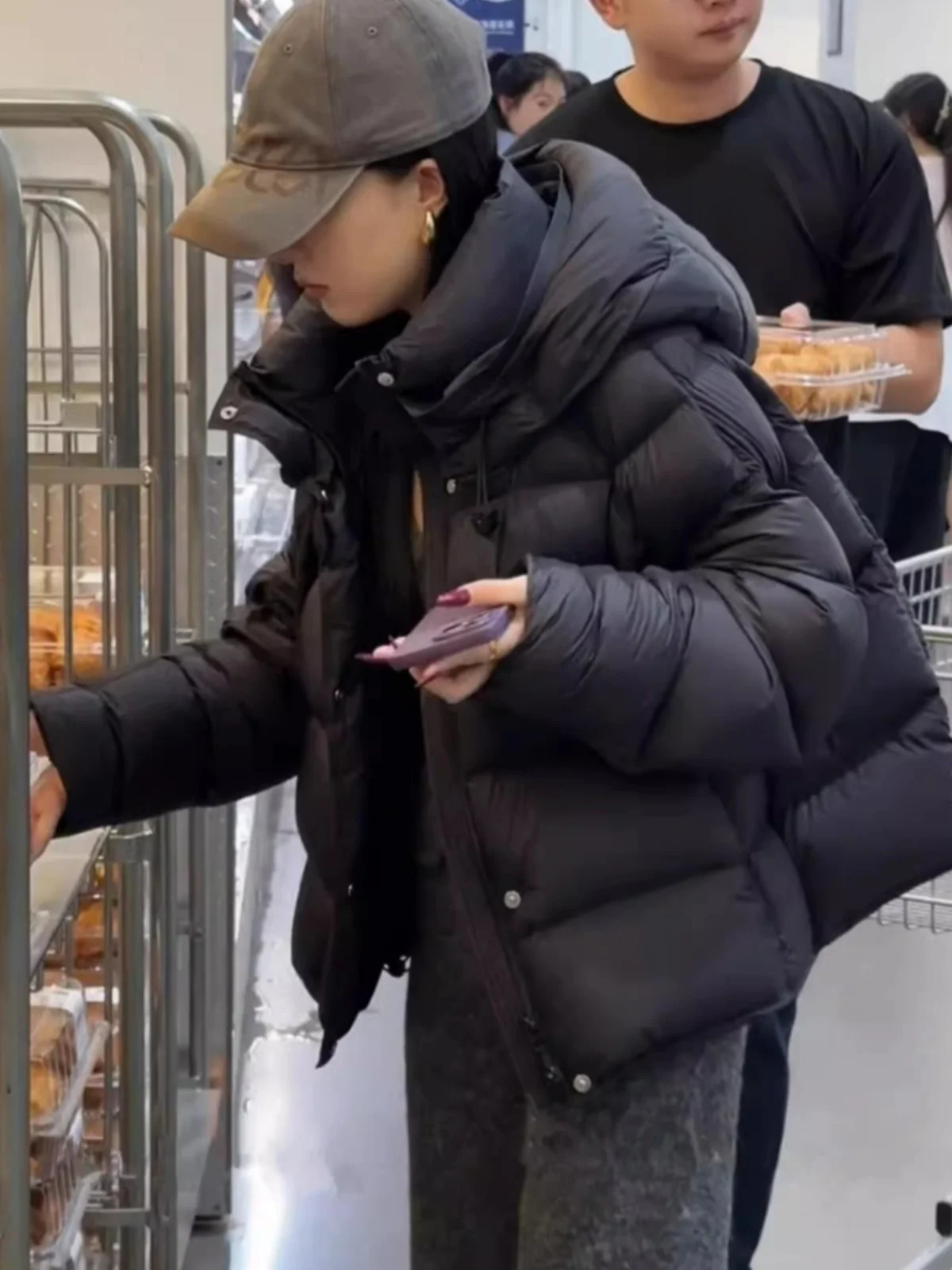 

Black Duck down Jacket Women's Casual Style Winter Coat Bread Coat High-End Feeling White Duck Feather Quilted Coat Zipper Cl...