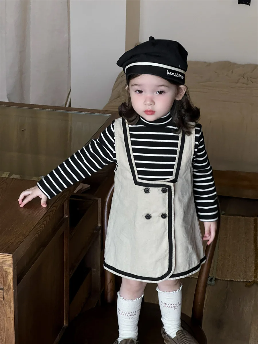 Robe en velours côtelé monochrome pour bébé fille, vêtements décontractés pour tout-petits, mode mignonne, nouveau, automne 2025