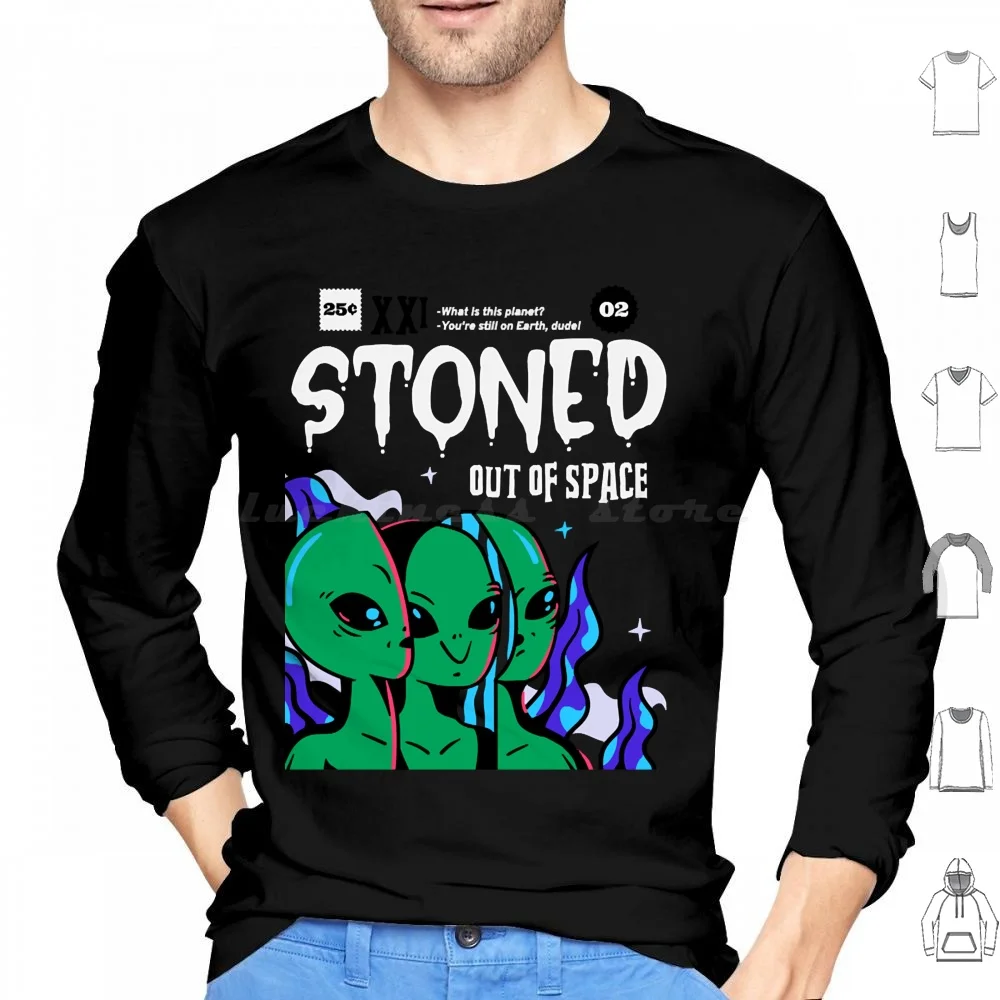 Stoned Out Of Space Design Hoodie cotton Long Sleeve Design Head Extraterrestrial Latest Design Sci Fi Space Spaceship