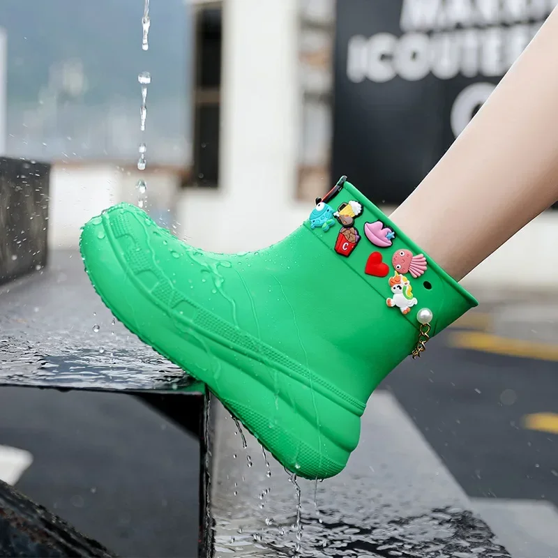 Hot Sale Women 2024 New Fashion Thick Ladies Casual High Rain Boots Solid Color Outdoor Waterproof Rain Women\'s Boots