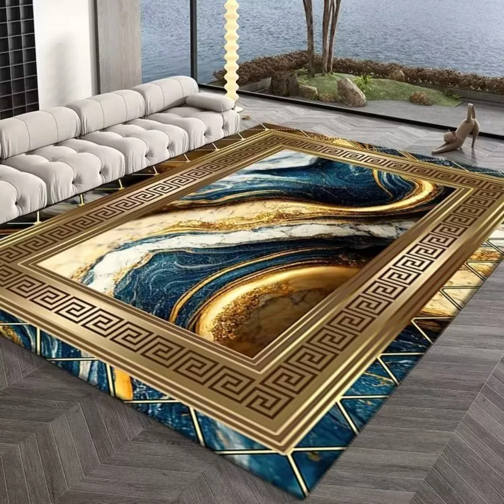 Nordic Luxury Carpet Golden Abstract Living Room Sofa Large Area Rugs Bedroom Decoration Floor Mat Washable Study Lounge Carpets